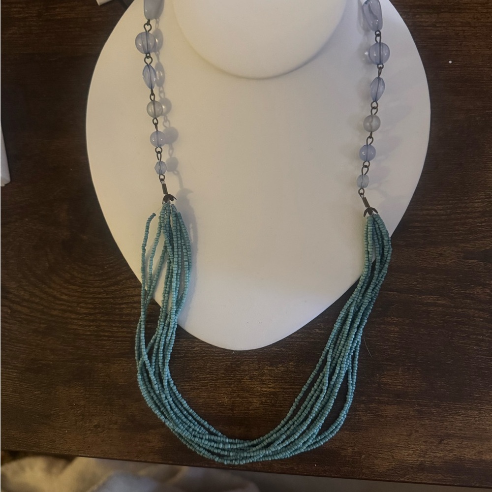 Turquoise Beaded strands with blue glass beads necklace - Women Jewelry